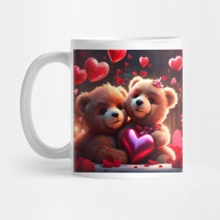 Teddy celebrating Valentines day, randome floating love hearts Mug